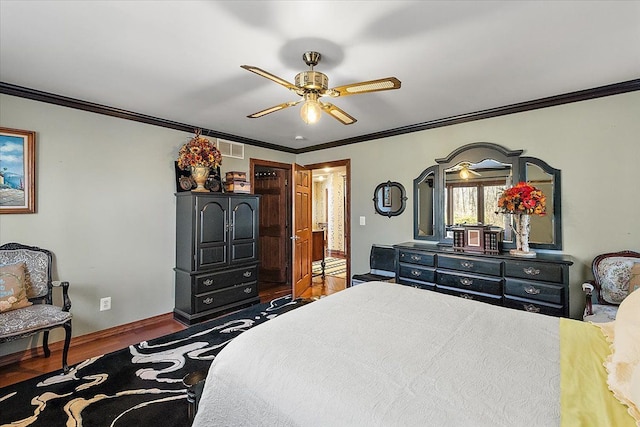 1270 John R Rd, Rochester Hills, MI 48307 - bedroom with a ceiling fan, wood finished floors, baseboards, and ornamental molding