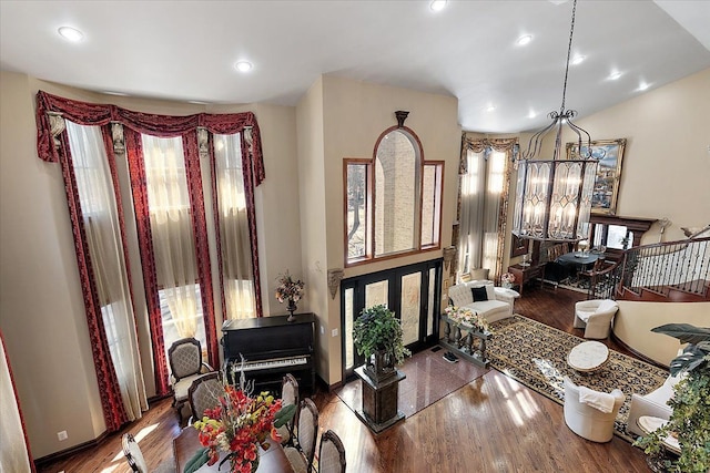 1270 John R Rd, Rochester Hills, MI 48307 - dining area featuring recessed lighting, baseboards, a notable chandelier, and wood finished floors