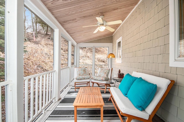 19148 Maiden Ln, Spring Lake, MI 49456 - sunroom / solarium with a ceiling fan, vaulted ceiling, and outdoor lounge area
