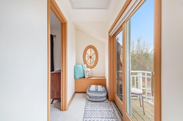 19148 Maiden Ln, Spring Lake, MI 49456 - doorway with carpet flooring and vaulted ceiling