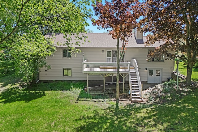 3380 Watersedge Dr, Brighton, MI 48114 - back of property with stairs, a wooden deck, a yard, and a shingled roof
