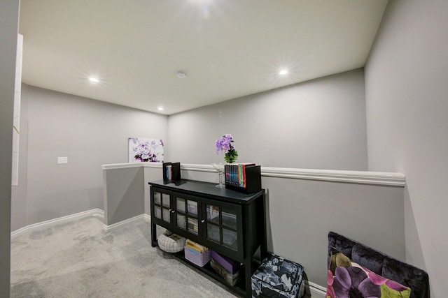 misc room with baseboards, recessed lighting, and carpet floors