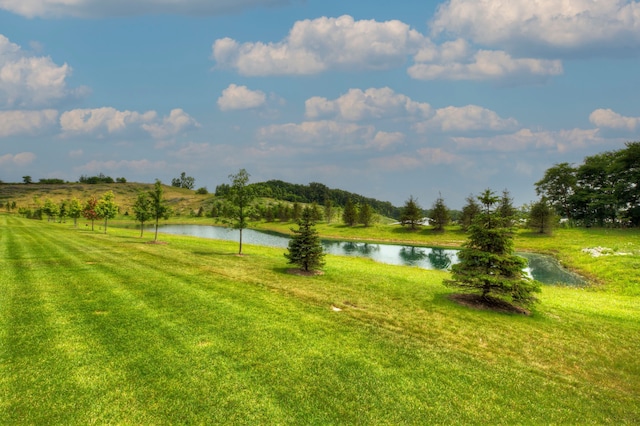 view of yard with a water view