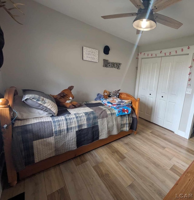 13936 Allen Rd, Clinton, MI 49236 - bedroom with wood finished floors, a ceiling fan, and a closet