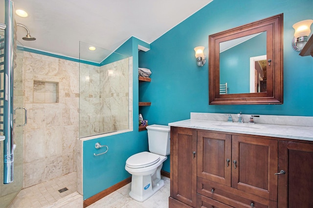 47463 Lakeview Dr, Lawrence, MI 49064 - full bath with tiled shower, vanity, toilet, and lofted ceiling