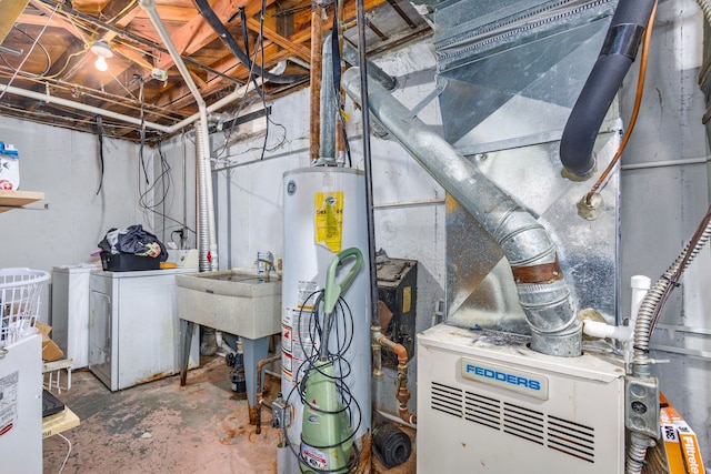 2174 Middlebelt Rd, West Bloomfield, MI 48324 - utilities with water heater, a sink, and heating unit
