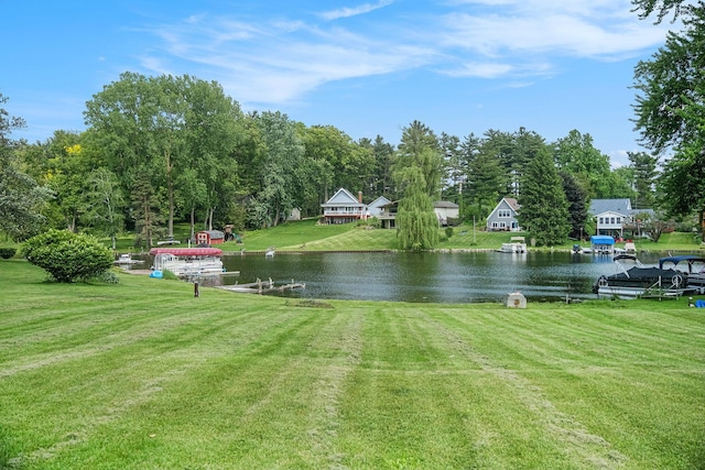 490 Skyline Dr, Horton, MI 49246 - surrounding community with a water view, a yard, and a boat dock