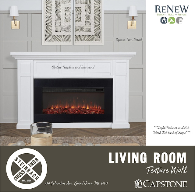 630 Columbus Ave Unit 33, Grand Haven, MI 49417 - detailed view of a warm lit fireplace and wood finished floors