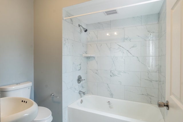 full bath featuring shower / bathtub combination, visible vents, and toilet