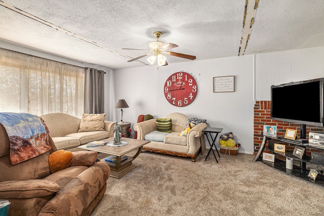 9448 Washburn Rd, Columbiaville, MI 48421 - living area featuring baseboards, ceiling fan, carpet flooring, and a textured ceiling