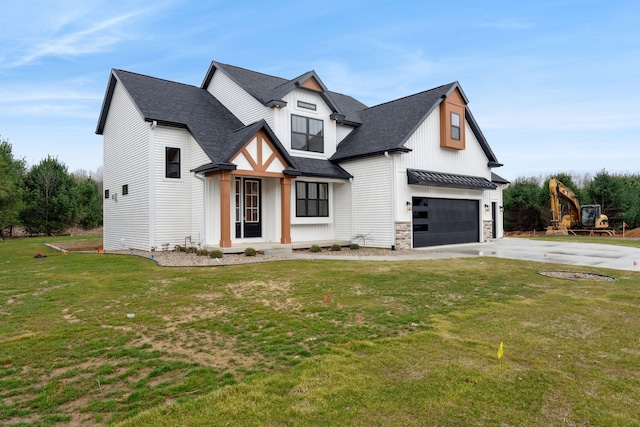 7865 Tessa Trl, Hudsonville, MI 49426 - modern inspired farmhouse with an attached garage, board and batten siding, driveway, roof with shingles, and a front yard