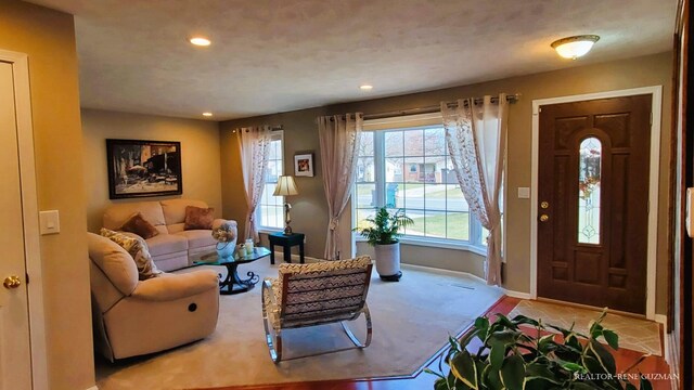 5393 Blaine Ave SE, Grand Rapids, MI 49508 - living area featuring recessed lighting, baseboards, and carpet floors