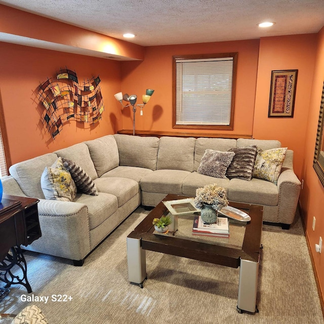 5393 Blaine Ave SE, Grand Rapids, MI 49508 - living room with recessed lighting, a textured ceiling, and carpet floors