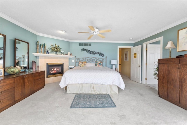 9283 Firwood Rd, South Lyon, MI 48178 - bedroom with visible vents, crown molding, and carpet