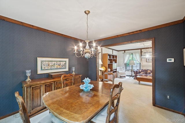 2915 Hillendale Dr, Rochester Hills, MI 48309 - dining area featuring a chandelier, wallpapered walls, and carpet flooring