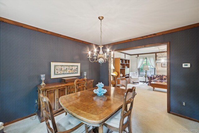 2915 Hillendale Dr, Rochester Hills, MI 48309 - carpeted dining area featuring a chandelier and wallpapered walls