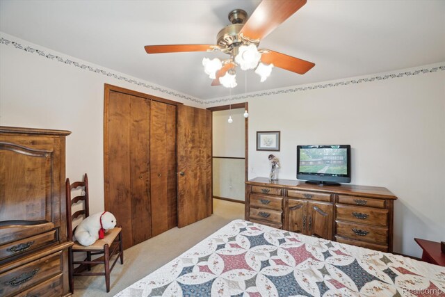 2915 Hillendale Dr, Rochester Hills, MI 48309 - bedroom with light carpet, a closet, and ceiling fan