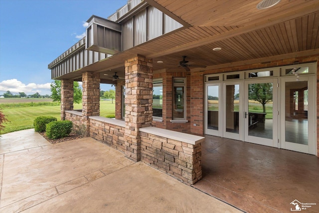8650 Stone Rd, Maybee, MI 48159 - view of patio / terrace with french doors and a ceiling fan