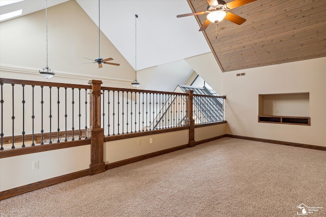 8650 Stone Rd, Maybee, MI 48159 - bonus room featuring a ceiling fan, carpet flooring, and high vaulted ceiling