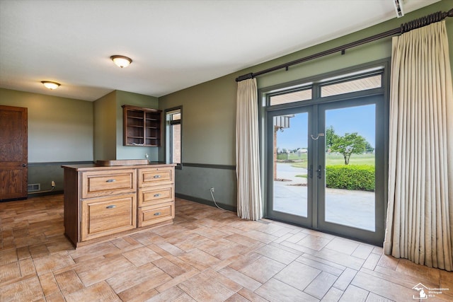 8650 Stone Rd, Maybee, MI 48159 - kitchen featuring french doors and open shelves