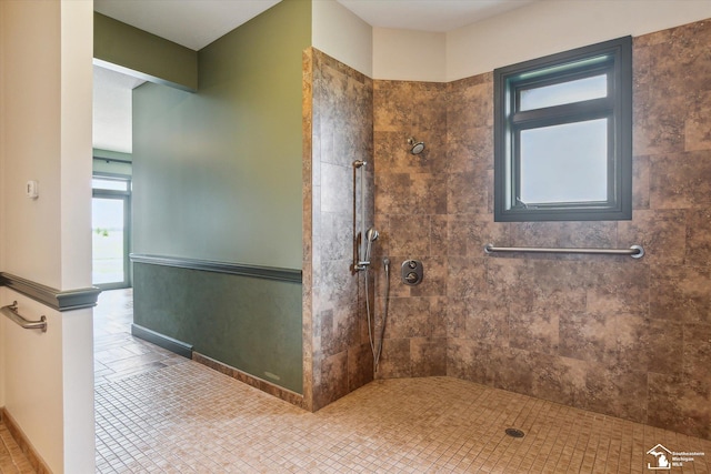 8650 Stone Rd, Maybee, MI 48159 - bathroom with a tile shower and tile patterned floors