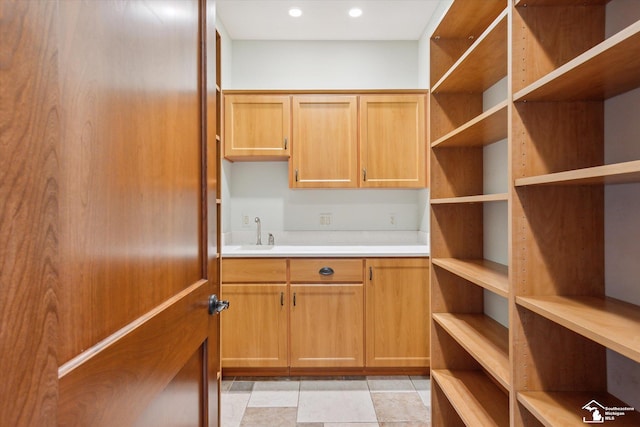 8650 Stone Rd, Maybee, MI 48159 - kitchen featuring open shelves, light countertops, and recessed lighting