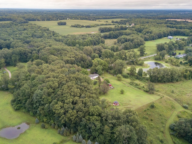 bird's eye view featuring a water view and a rural view