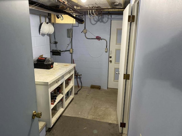 unfinished basement with concrete block wall