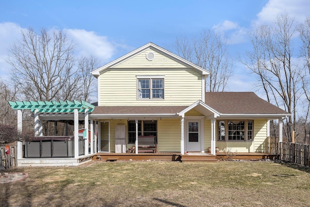 10541 S Jackson Rd, Cement City, MI 49233 - view of front facade featuring a pergola, a front yard, covered porch, and fence