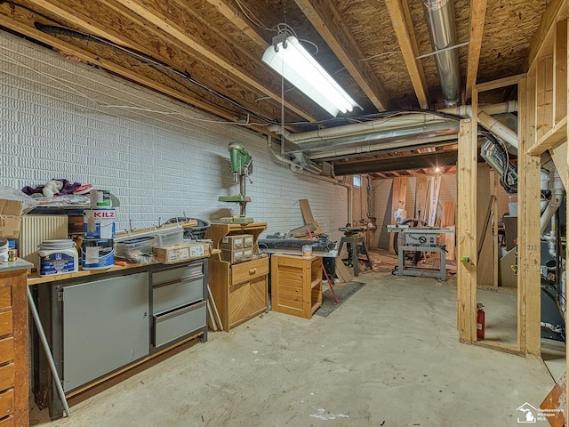 unfinished below grade area with a workshop area