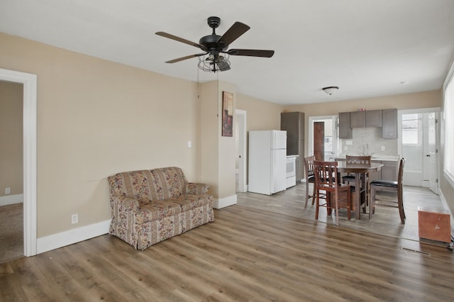 880 White Ave, Lincoln Park, MI 48146 - dining room with wood finished floors, ceiling fan, and baseboards