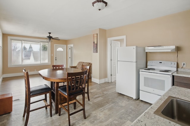 880 White Ave, Lincoln Park, MI 48146 - dining room with light wood-style floors, baseboards, and ceiling fan