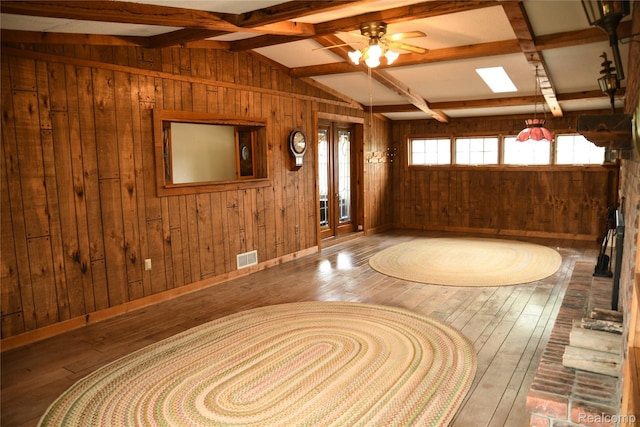 1521 Ferris Ave, Lincoln Park, MI 48146 - entryway featuring wooden walls, hardwood / wood-style floors, and ceiling fan
