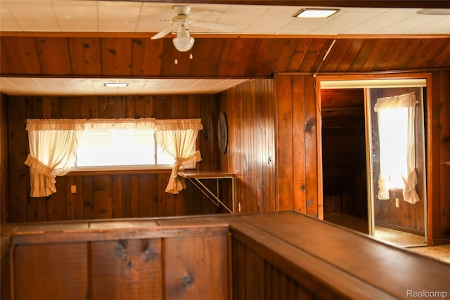 1521 Ferris Ave, Lincoln Park, MI 48146 - unfurnished room with a sauna, healthy amount of natural light, wooden walls, and a ceiling fan
