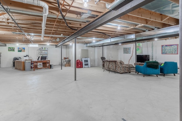 view of unfinished basement