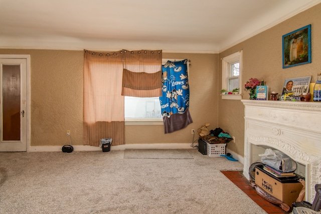 16917 Griggs St, Detroit, MI 48221 - carpeted living area featuring a wealth of natural light, ornamental molding, and a textured wall