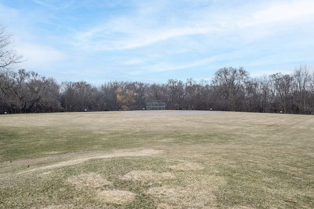 view of yard featuring a wooded view