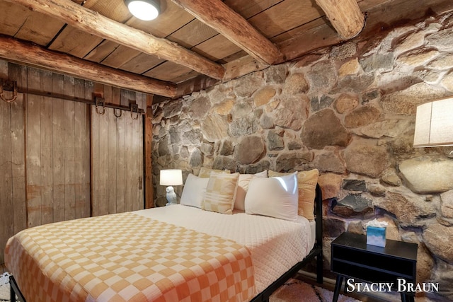 2620 36th St, Allegan, MI 49010 - bedroom featuring wooden ceiling and beam ceiling