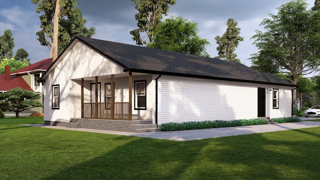 view of front of house featuring covered porch and a front yard