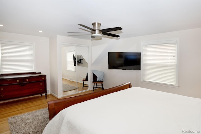 4121 S Fulton Pl, Royal Oak, MI 48073 - bedroom with wood finished floors, recessed lighting, and a ceiling fan