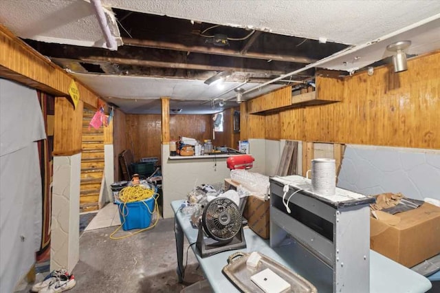 below grade area with wooden walls