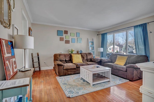 3034 Wolcott St, Ferndale, MI 48220 - living area featuring ornamental molding, baseboards, and light wood-type flooring