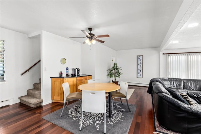 423 Heights Rd, Lake Orion, MI 48362 - dining area with dark wood-style floors, stairs, plenty of natural light, and ceiling fan