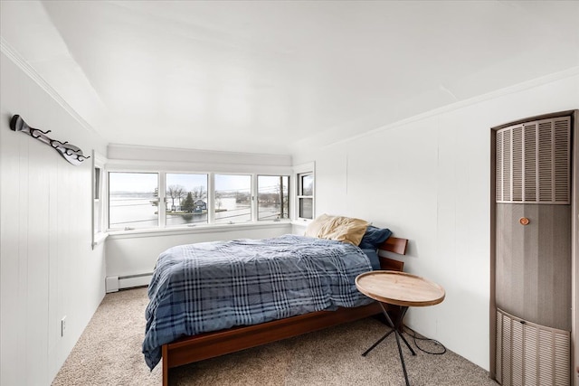 423 Heights Rd, Lake Orion, MI 48362 - bedroom featuring a heating unit, baseboard heating, carpet floors, and ornamental molding