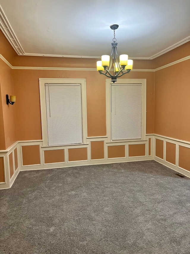 8451 La Salle Blvd, Detroit, MI 48206 - unfurnished room with an inviting chandelier, a decorative wall, carpet floors, and crown molding