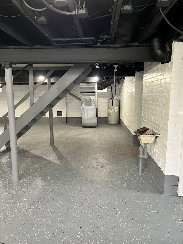 8451 La Salle Blvd, Detroit, MI 48206 - unfinished basement with water heater, heating unit, and stairway
