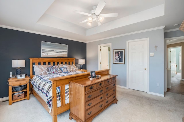 1615 Royal Birkdale Dr, Oxford, MI 48371 - bedroom with a tray ceiling, light colored carpet, crown molding, and baseboards