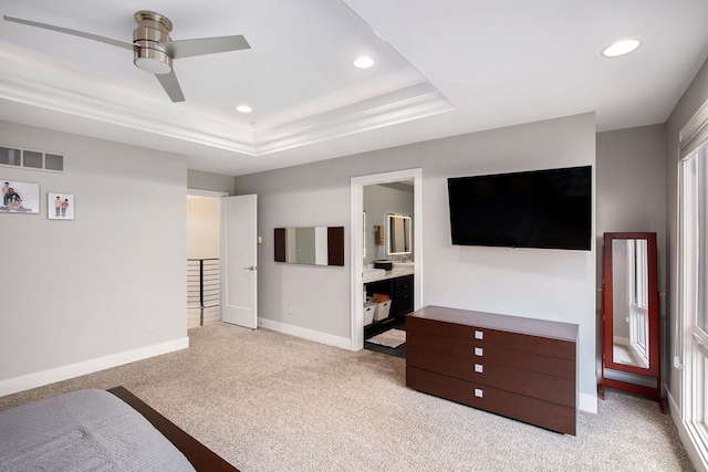 1686 Traceky, Rochester Hills, MI 48306 - unfurnished bedroom featuring recessed lighting, carpet, baseboards, a raised ceiling, and ensuite bath