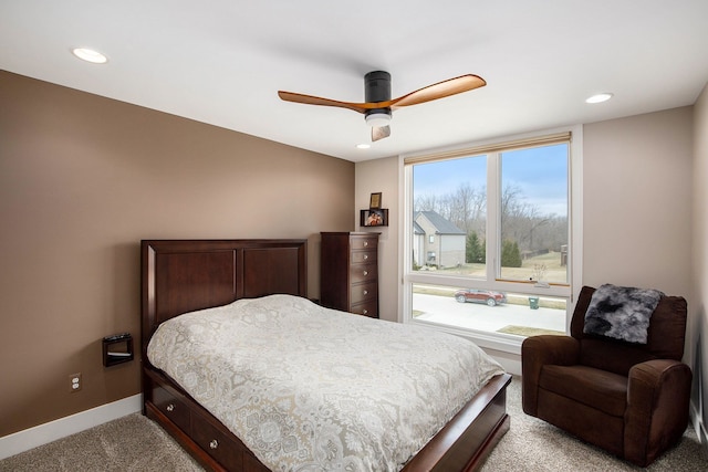 1686 Traceky, Rochester Hills, MI 48306 - bedroom featuring light carpet, baseboards, recessed lighting, and a ceiling fan