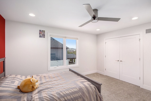 1686 Traceky, Rochester Hills, MI 48306 - carpeted bedroom with recessed lighting, baseboards, a ceiling fan, and a closet